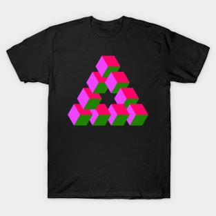 Cubes Optical Illusion in Purple, Pink and Green T-Shirt